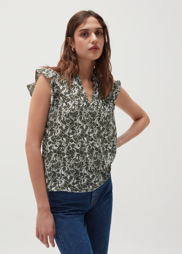 OVS Womens Printed Ruffle Short Sleeve Blouse