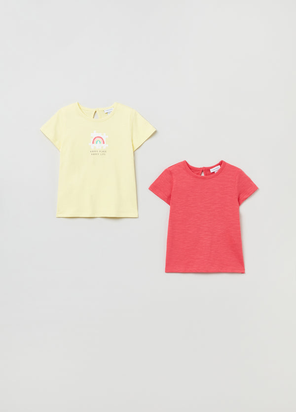 OVS Baby Girl 2 Pack Print And Plain T-Shirt