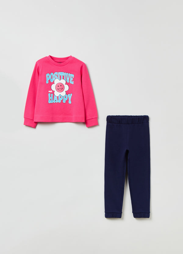 OVS Kids Girl Jogging Set With Flower Print And Lettering