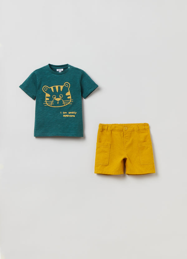 OVS Kids Boy T-Shirt And Shorts Set With Embroidered Tiger