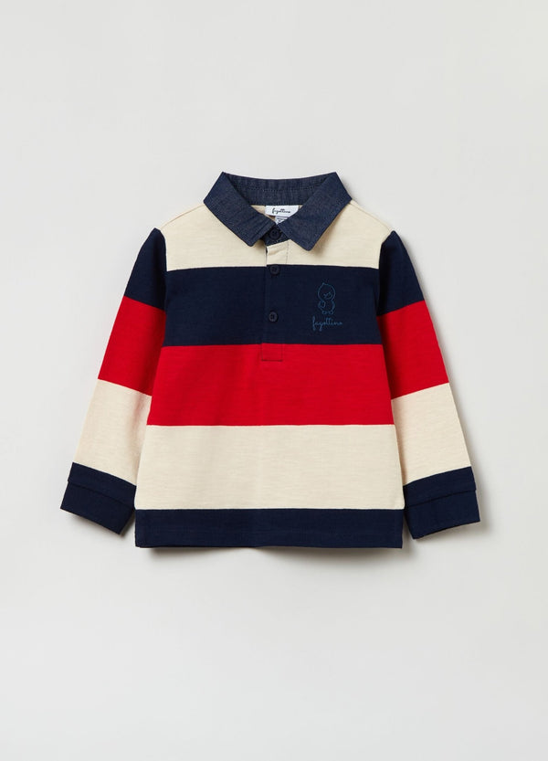 OVS FAGOTTINO Striped Polo Shirt With Denim Collar