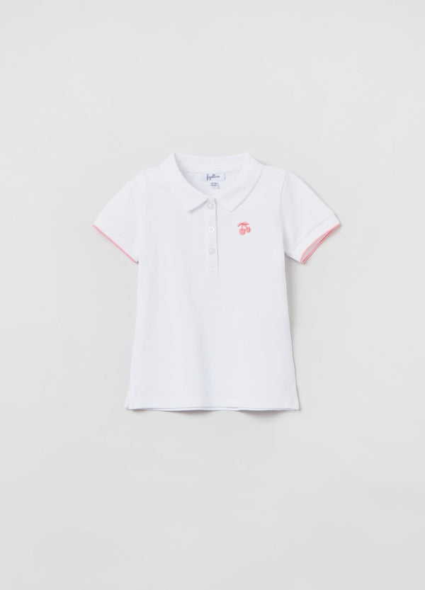 Pique polo shirt with embroidered cherries