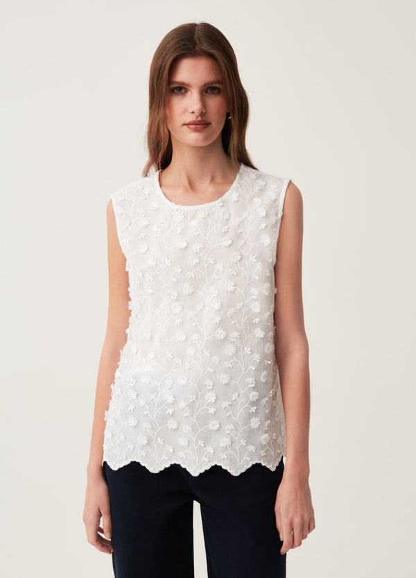 Tank top with embroidery and floral appliqués